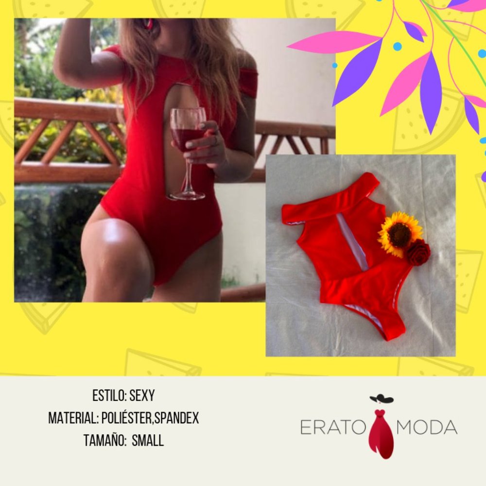 Swimwear high thong style, Polyester, Spandex Small, red